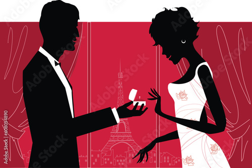 Vector illustration of a couple making an engagement