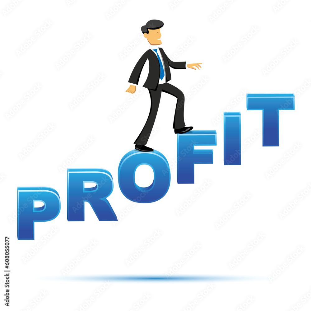 illustration of business man with profit text on white background illustration of business man with profit text on white background