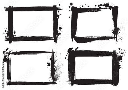 筆で描いたグランジ系の長方形のセット-黒