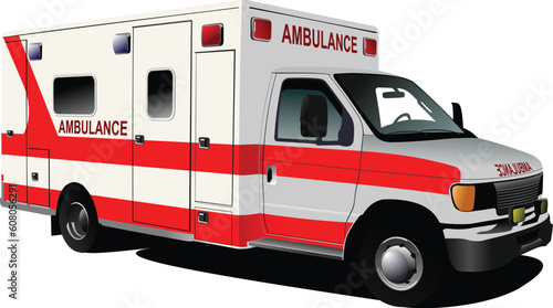 Modern ambulance van over white. Colored vector illustration