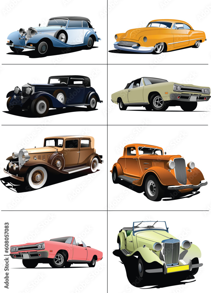 Seventy years old  rarity cars. Vector illustration