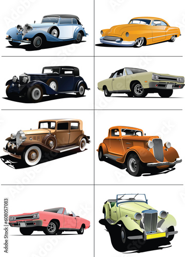 Seventy years old  rarity cars. Vector illustration