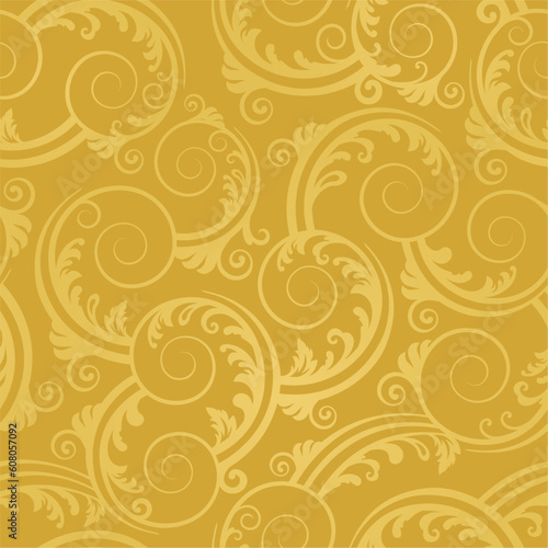 Seamless golden swirls and leaves wallpaper. This image is a vector illustration