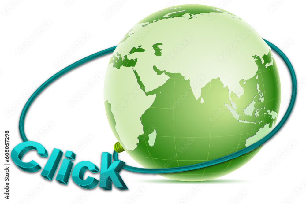 illustration of click with earth on white background
