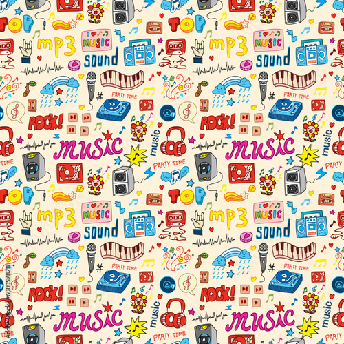 cute music icon seamless pattern