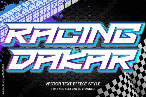 racing dakar glow neon light typography editable text effect font style template background design
