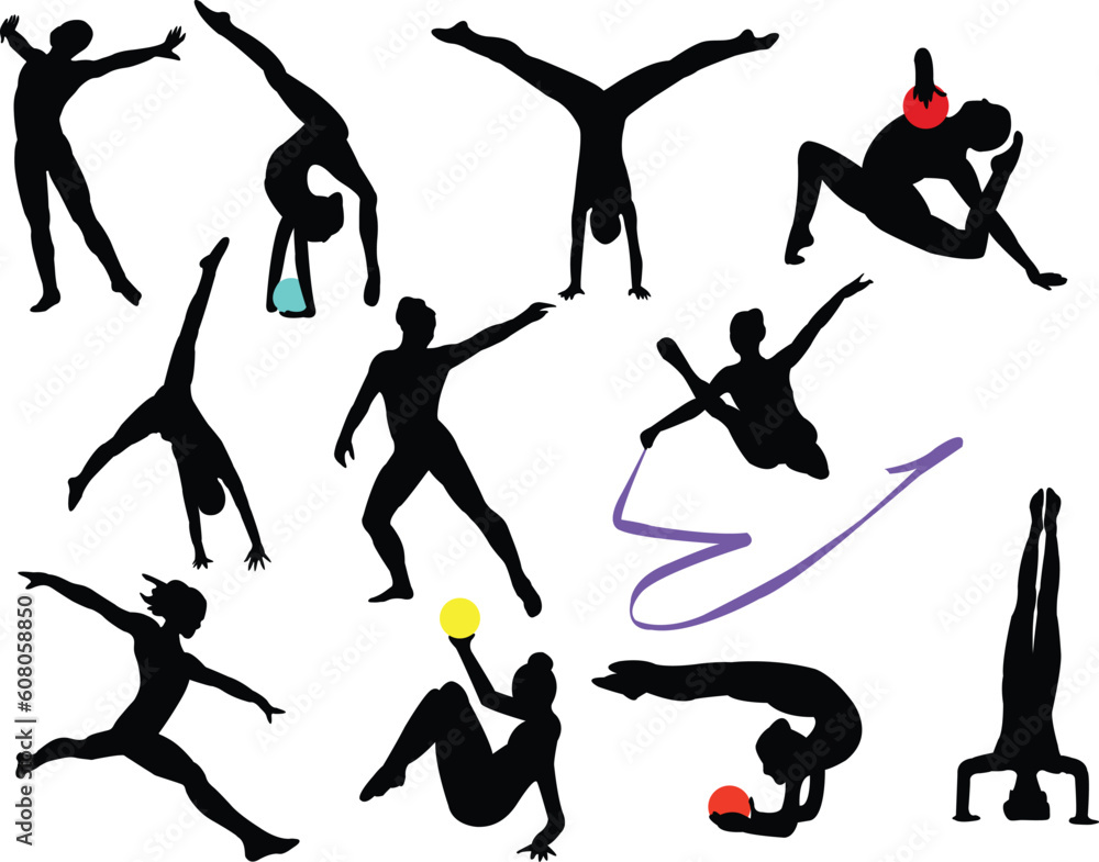 collection of gymnastics silhouette - vector collection of gymnastics silhouette - vector