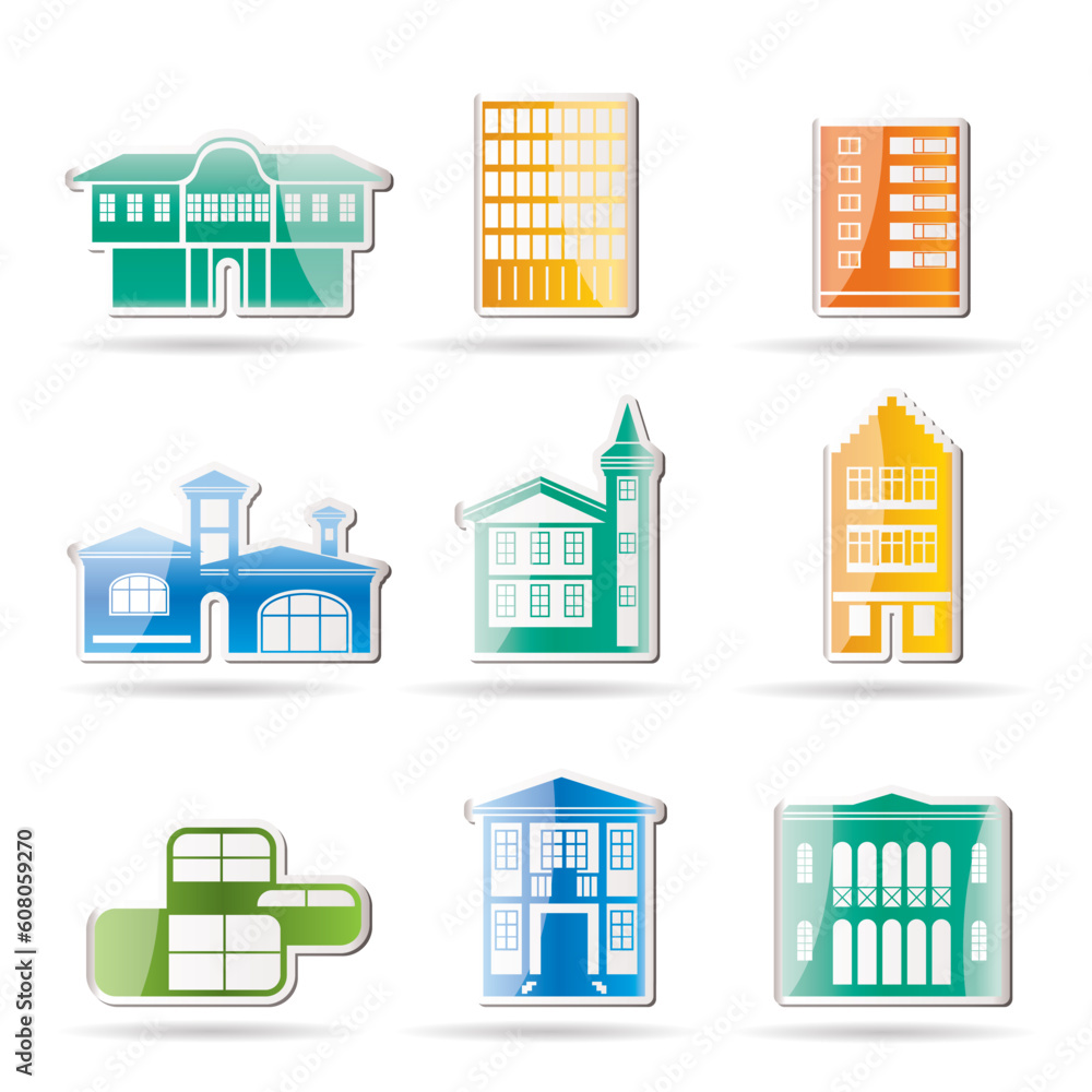 different kind of houses and buildings - Vector Illustration 2