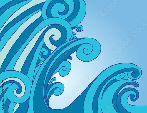 Huge tsunami tidal wave in the ocean.