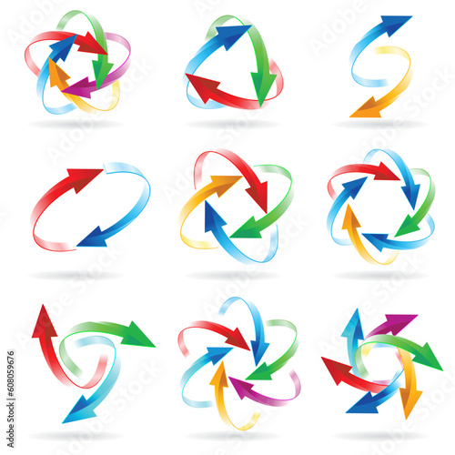 Set of different colored arrow circles isolated on the white