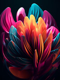 colorful floral abstract wallpaper, with black background, generative ai
