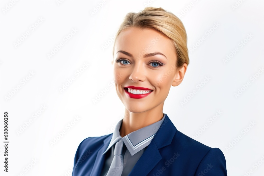 Portrait stewardess smiling confident isolated on white AI Generative Portrait stewardess smiling confident isolated on white AI Generative