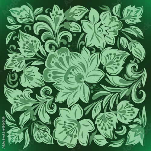 abstract background with green floral ornament