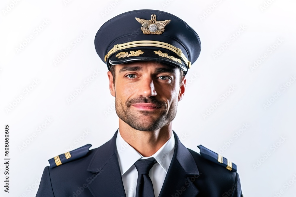 Portrait pilot standing confident isolated on white AI Generative Portrait pilot standing confident isolated on white AI Generative