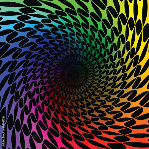 Colorful background with spectrum swirl. Vector illustration on black