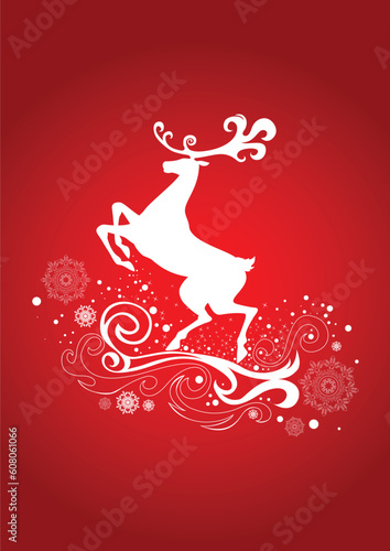 Graceful Reindeer on the Red Background. Vector illustration can be scale to any size.