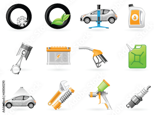 Car service, spare parts and repairing icon set