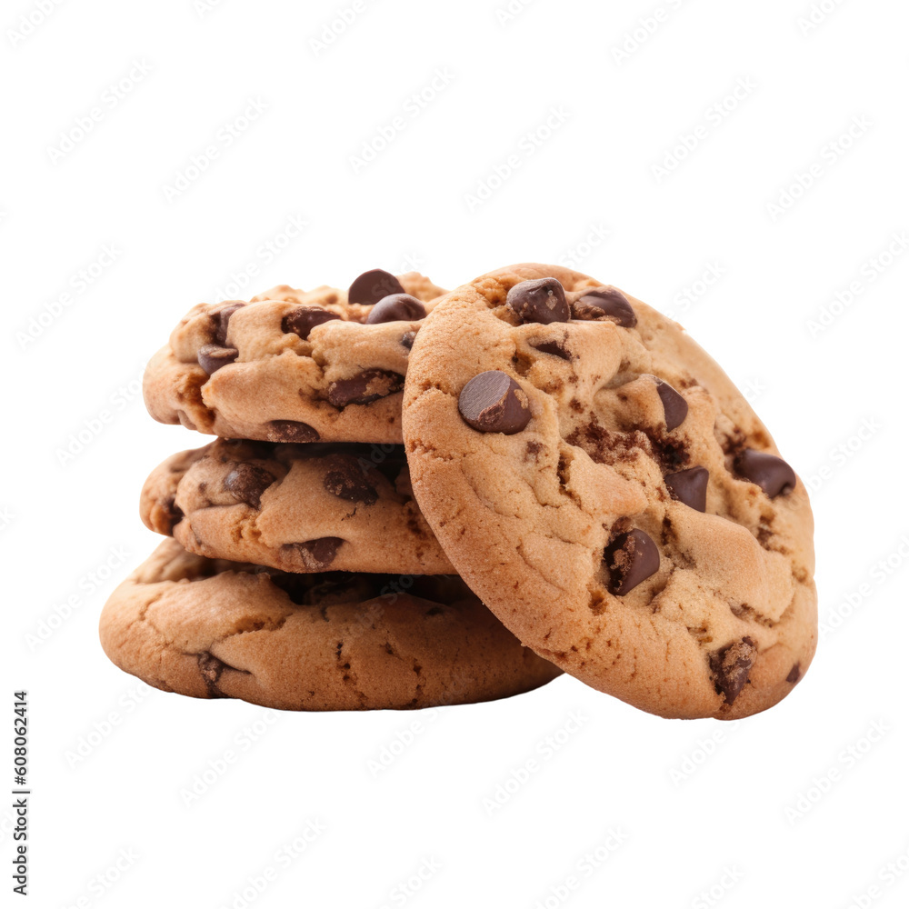chocolate chip cookies isolated on a transparent background - obrazy, fototapety, plakaty 