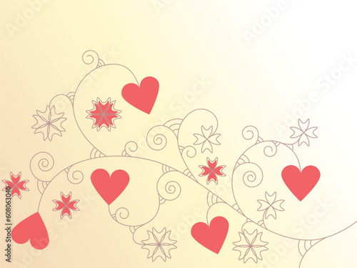 vector card with hearts and floral ornament. clipping mask