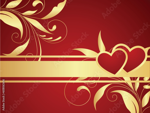 Red vector Valentine background. Floral branch pattern.