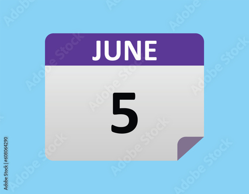 Flat icon 5th of June isolated on white background. Vector illustration.