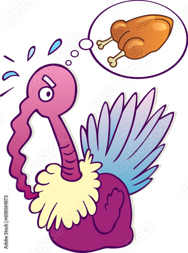 Illustration of terrified turkey before thanksgiving day
