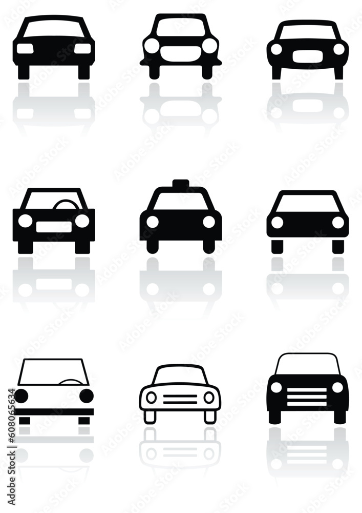 Vector set of different car symbols. All vector objects are isolated. Colors and transparent background color are easy to adjust.