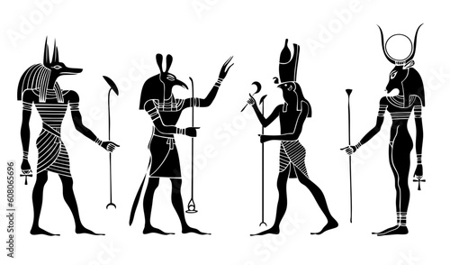 Various Egyptian gods and  goddess.  Anubis, Seth,Hathor, Horus.  The document is vector, can be scaled to any size without loss of quality