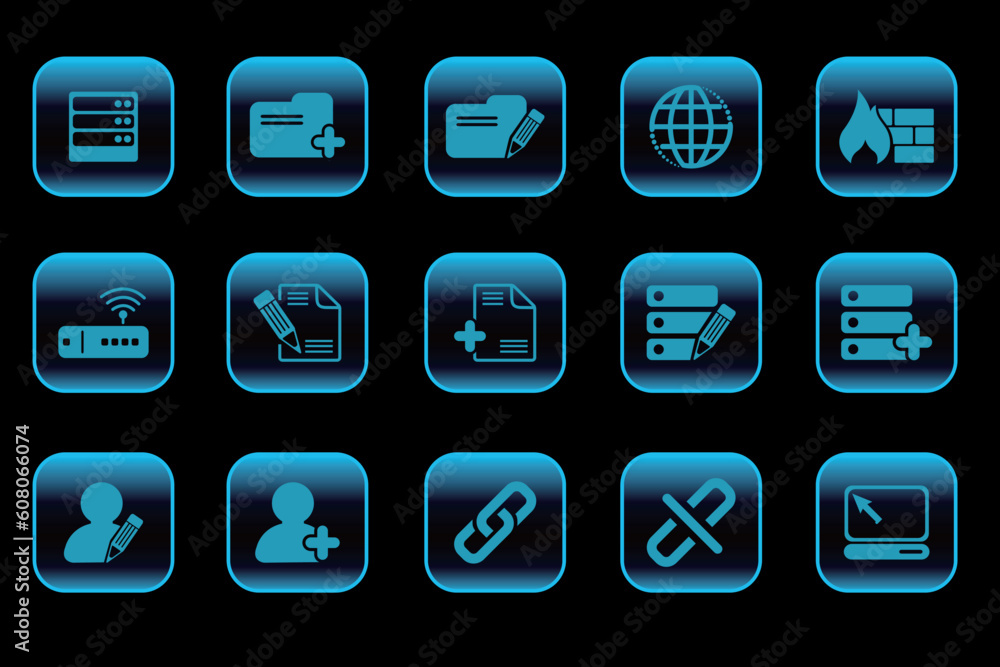 Database and Network icons blue Series