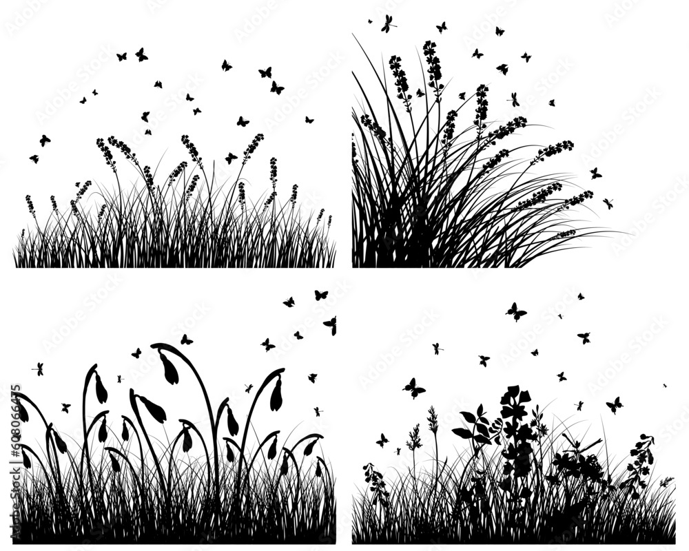 Set of four vector grass silhouettes backgrounds Set of four vector grass silhouettes backgrounds