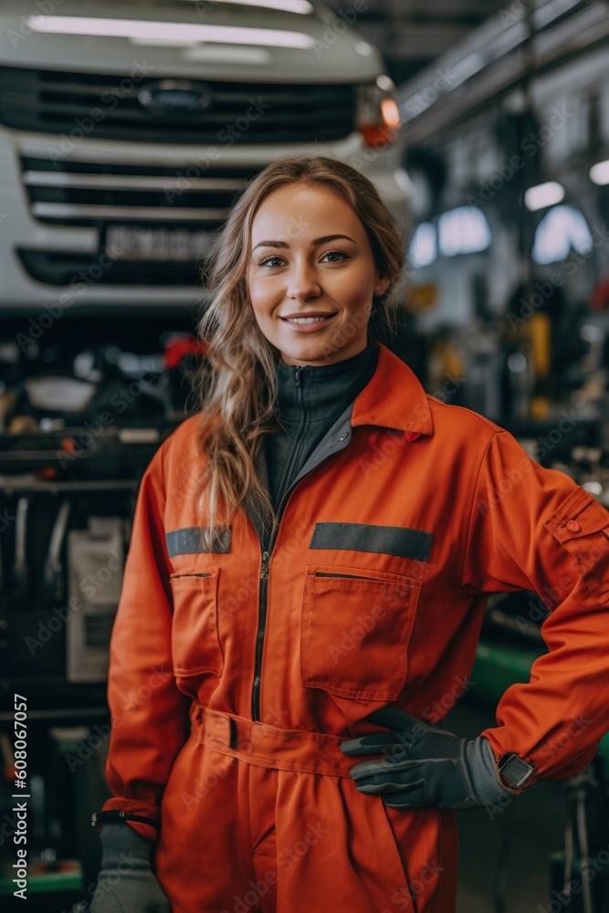 Portrait female mechanic smiling confident on the workshop AI Generative