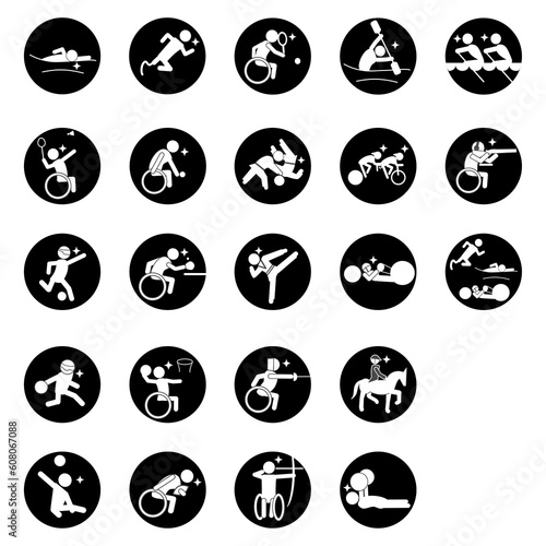 Para summer sports pictogram set, black, circle frame, パラ サマースポーツピクトグラム セット,黒,円枠 ,PNG