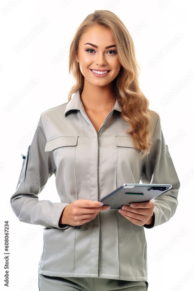 Portrait female mechanic smiling confident isolated on white AI Generative Portrait female mechanic smiling confident isolated on white AI Generative