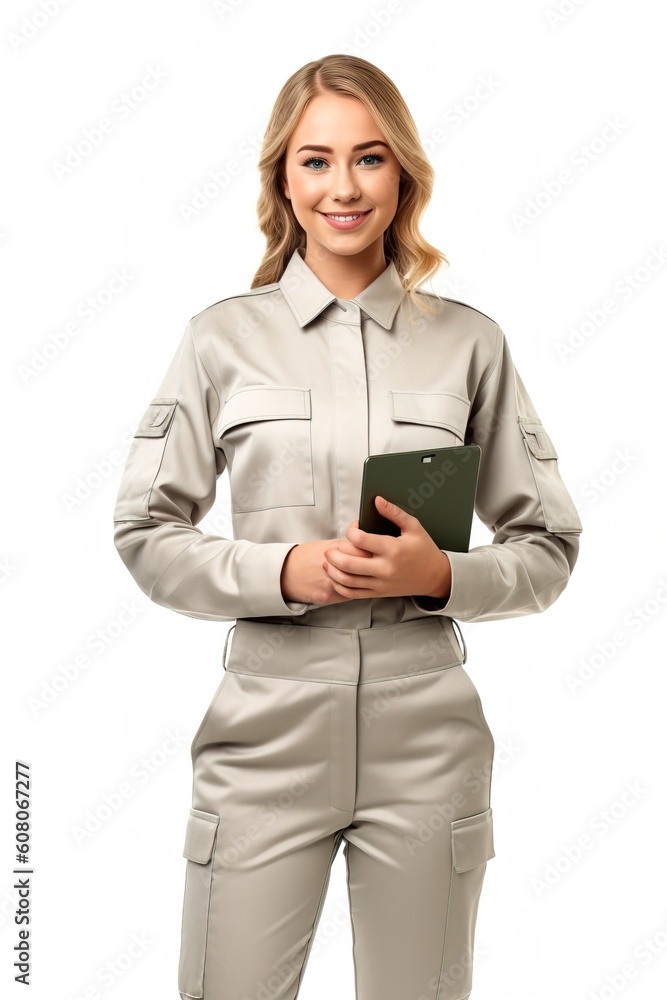 Portrait female mechanic smiling confident isolated on white AI Generative Portrait female mechanic smiling confident isolated on white AI Generative