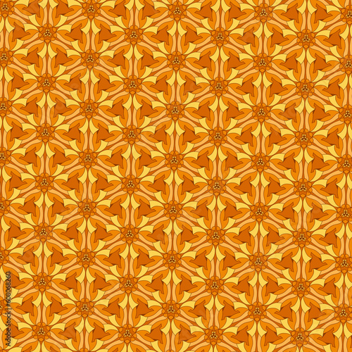 Simple modest geometric flowers fabric pattern Muted autumn yellow orange color palette