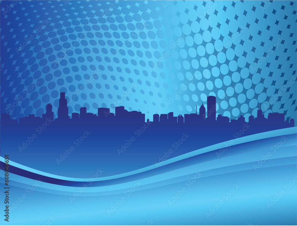 city skyline on the abstract halftone background - vector
