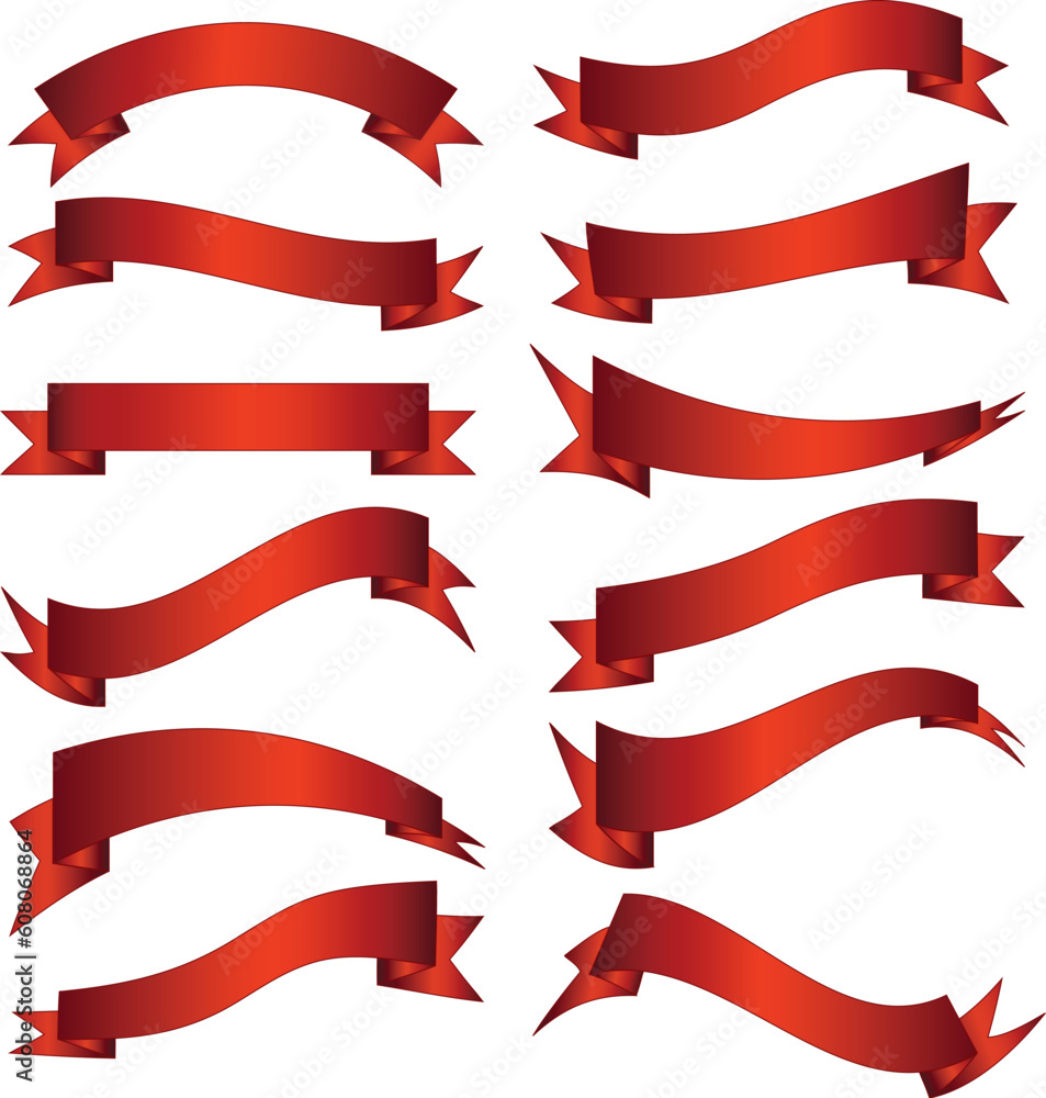 Red ribbon banners isolated on white background