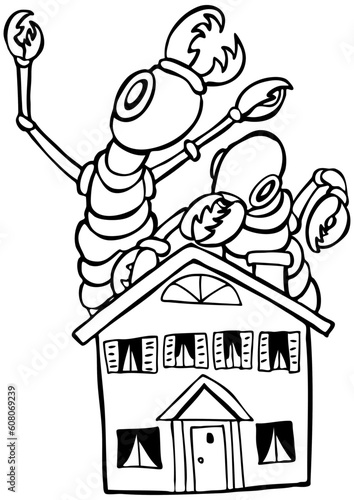 Termites have taken over this house - black and white.