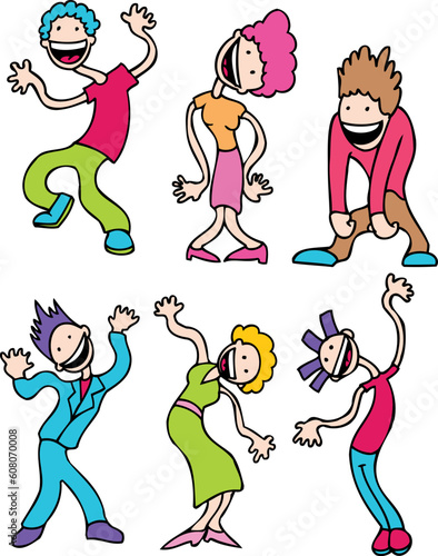 Set of 6 cartoon images of wiggly characters.
