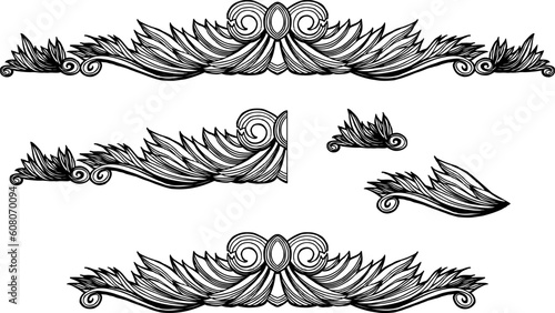 Detailed hand drawn banner with curling wind shapes.