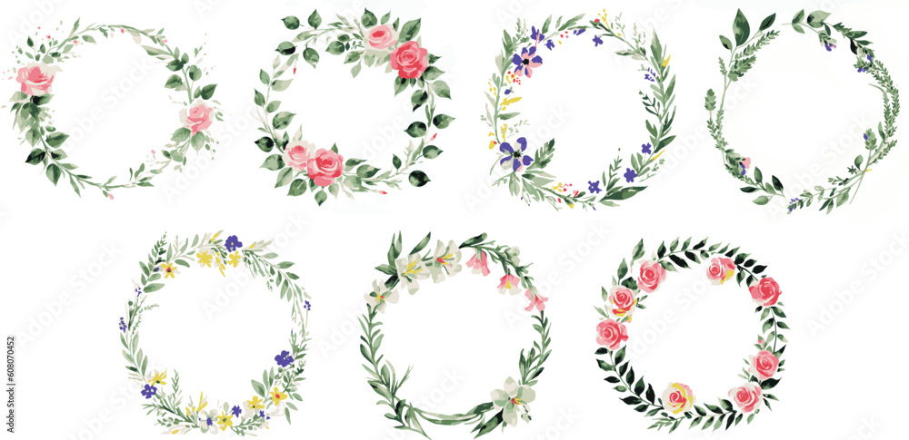 Round Flower Frame Vector Set Round Flower Frame Vector Set