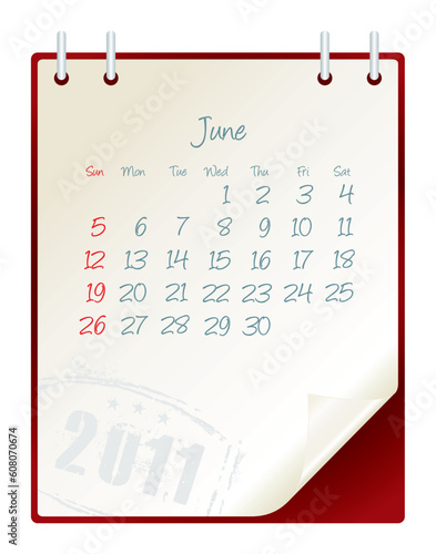 2011 calendar with a blanknote paper - vector illustration photo