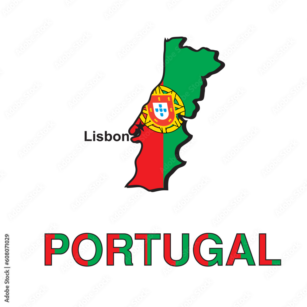 Card of Portugal in the form of the Portuguese flag on a white background. Vector