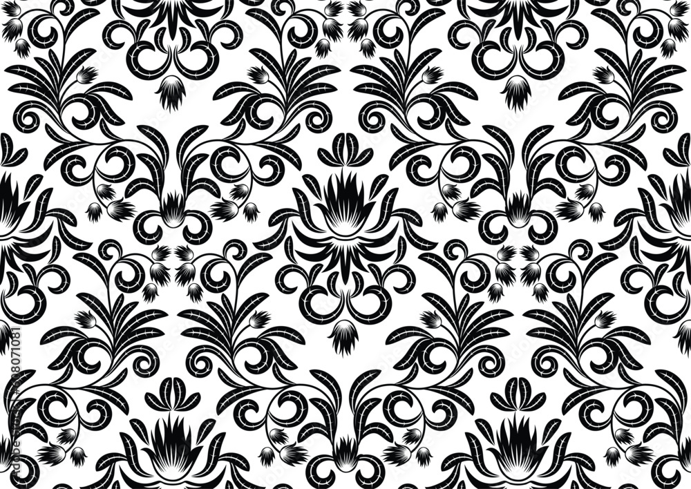 Seamless pattern from  black and white leaves(can be repeated and scaled in any size)
