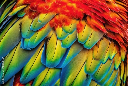 vibrant and colorful feathers of a tropical bird Generative AI © AkuAku