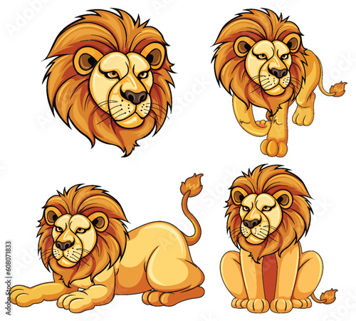 Set of lion cartoon in diffrent pose