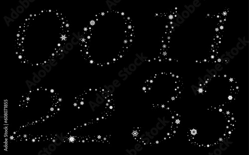 Digits 0 to 3 made of snowflakes. Two variants. AI 8 compatible eps file