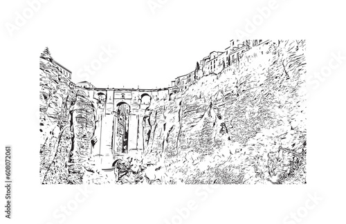 Building view with landmark of   Ronda is a city in Spain. Hand drawn sketch illustration in vector.