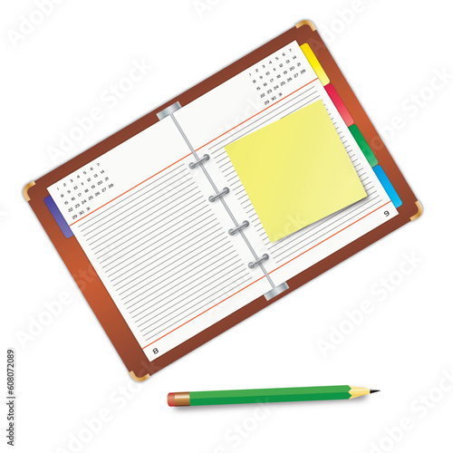 Organizer with a crayon over a white background.