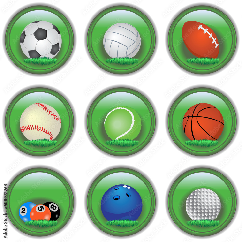 Vector illustration of different sport ball buttons. Vector illustration of different sport ball buttons.